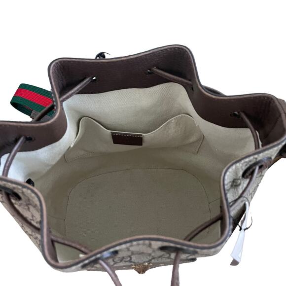 New GUCCI Neo Vintage GG Supreme Bucket Backpack Tiger Head Logo Drawstring Tan - Picture 10 of 16